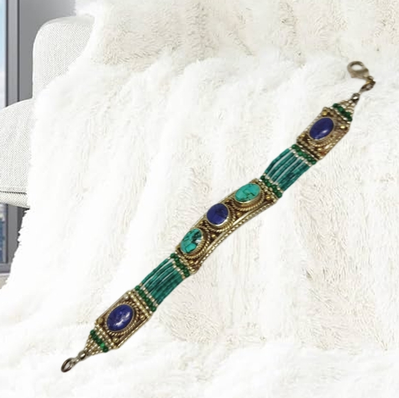 .Native American Style Handmade Bracelet with Turquoise & Lapis Lazuli - Picture 3 of 4